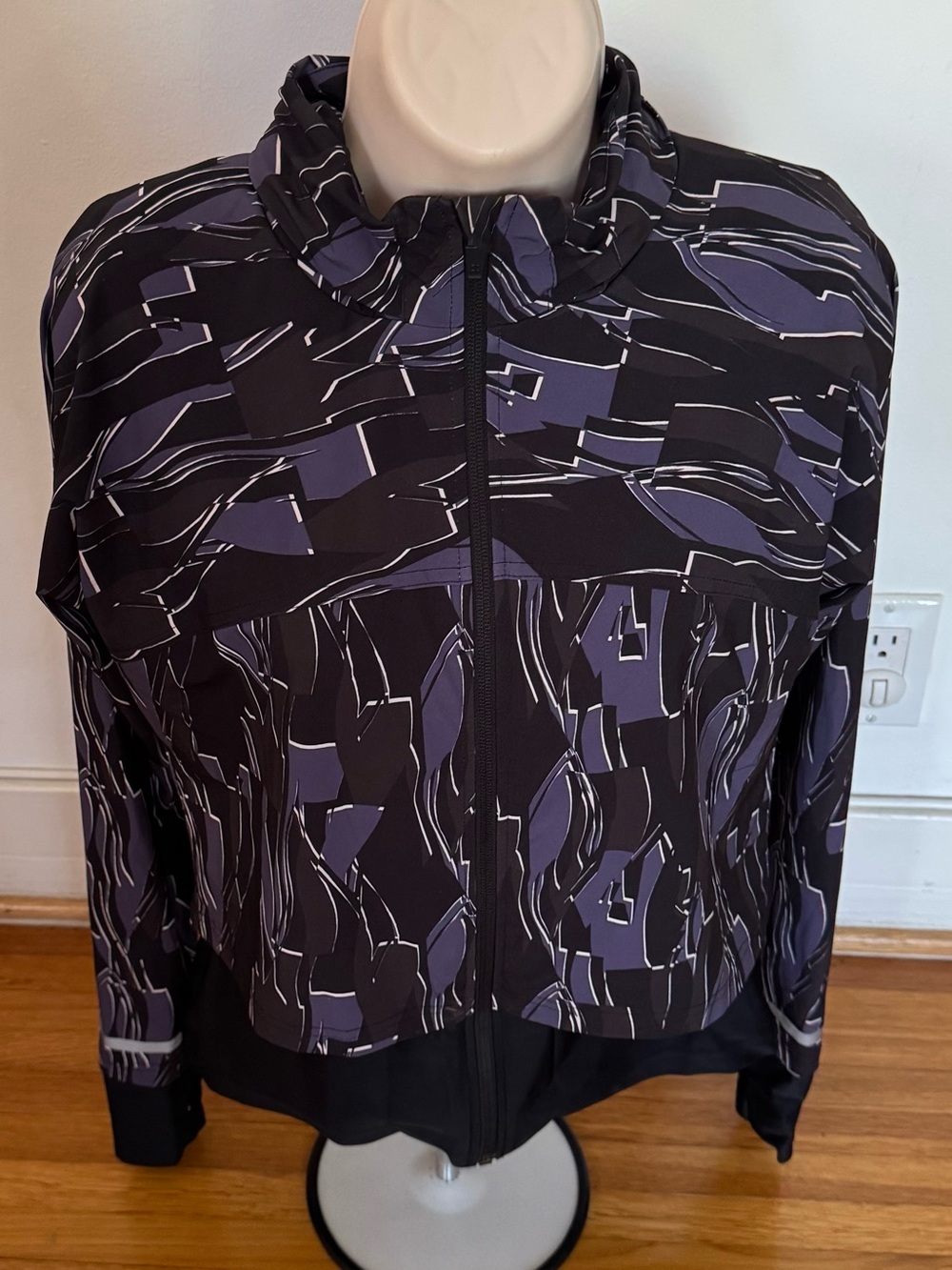 Sweaty Betty Fast Track Running Black & Purple Abstract Zip-Up Bomber Jacket XXS